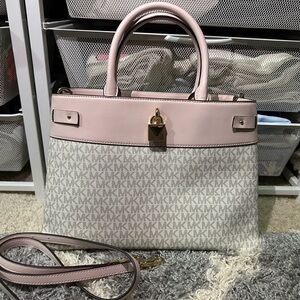 Michael Kors Pink and Brown Signature Monogram Handbag